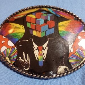 Men's Colorful Puzzle Head Belt Buckle - Black